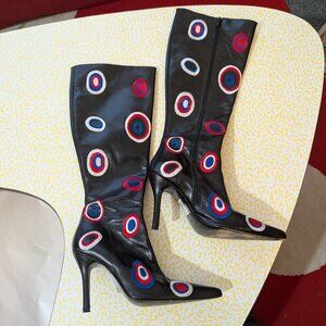 Shelly's of London Mod Dot Embroidered Leather Women's Knee High Boots Size 38